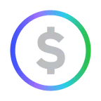 AES Icon for money: grey dollar sign surrounded by circle of AES colors